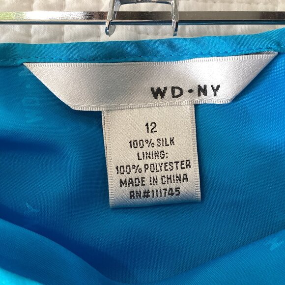 WD.NY Teal Blue 100% Silk Beaded Floral A-Line Skirt Size 12 - Picture 6 of 10